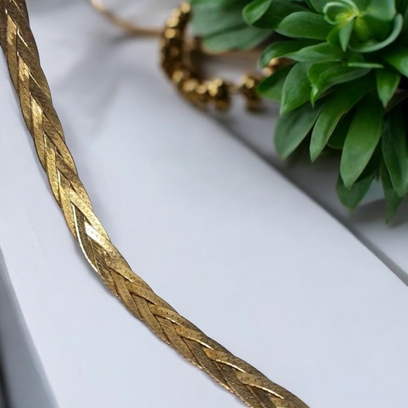 Classic Woven Gold Herringbone Tri-Strand Bracelet - Picture 12 of 16
